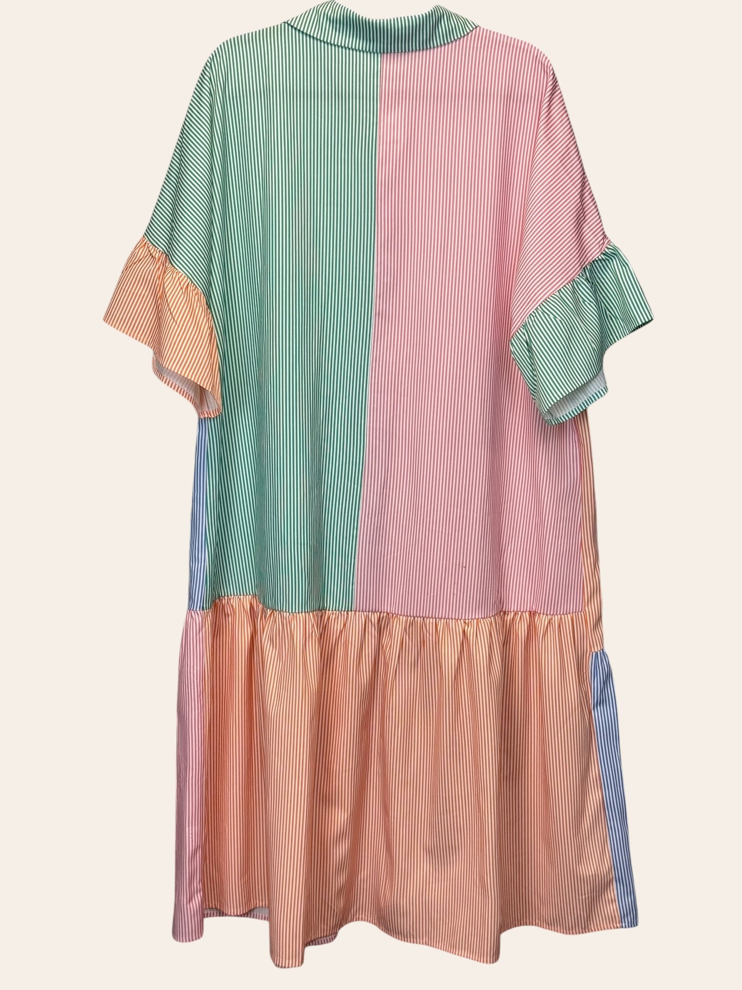 Simplee Plus Multicolor Striped Collar Dress