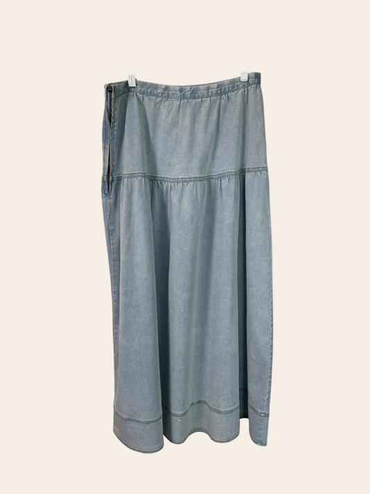 Bamboo Waisted Denim Blue Maxi Skirt