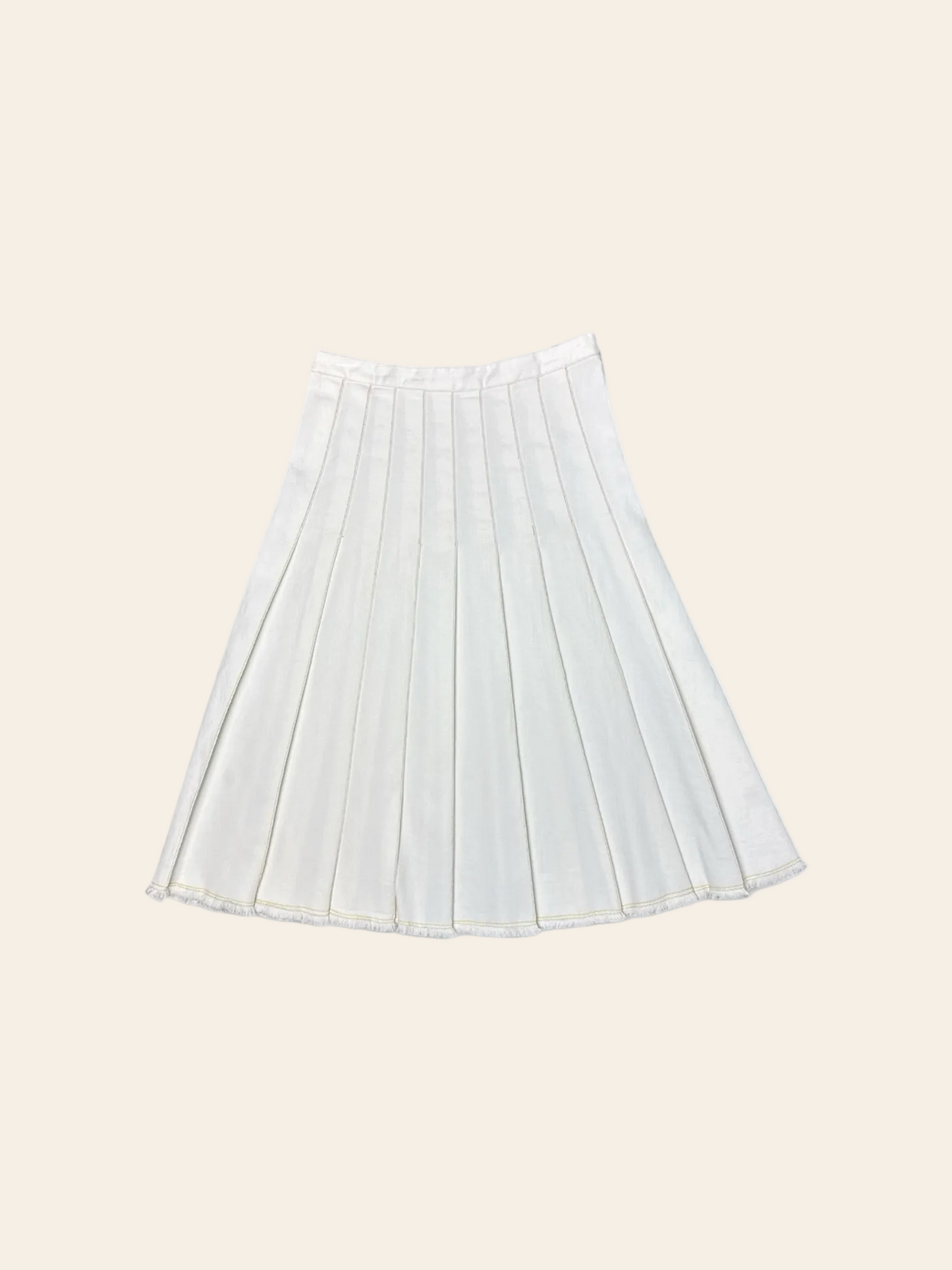 Cabana White Denim Pleat Frayed Hem Skirt