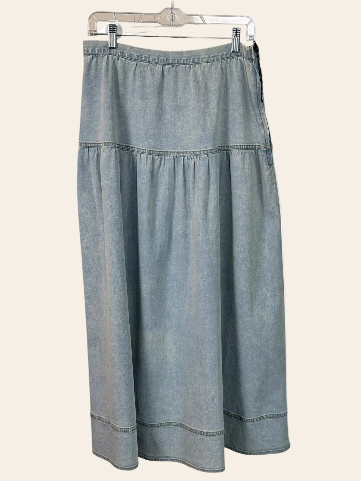 Bamboo Waisted Denim Blue Maxi Skirt
