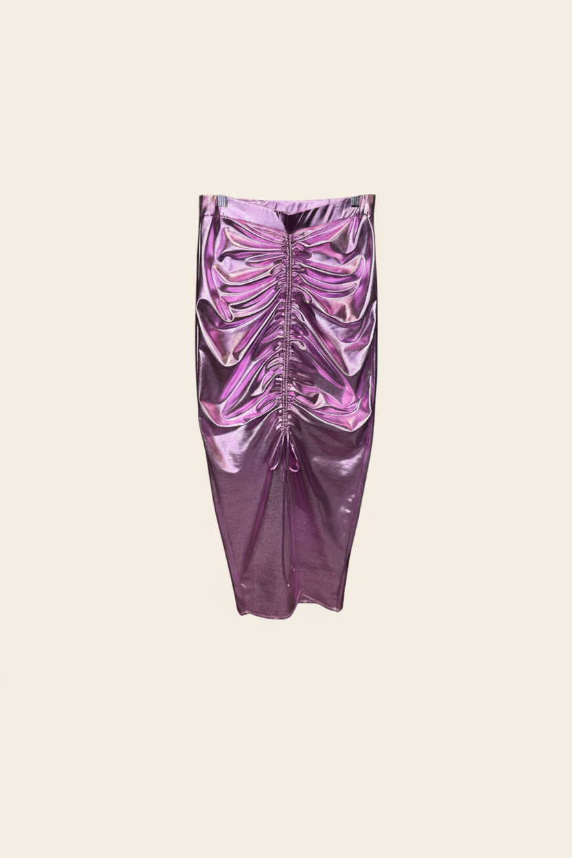 Fashion Nova Fuchsia Metallic Ruched Maxi Skirt