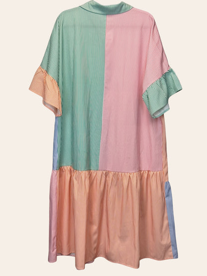Simplee Plus Multicolor Striped Collar Dress