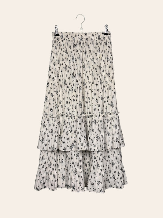Layered pleated black and white floral skirt