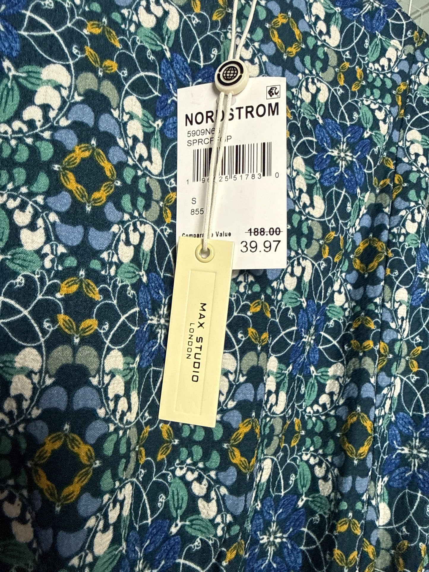Maxi Studio V neck blue green floral dress