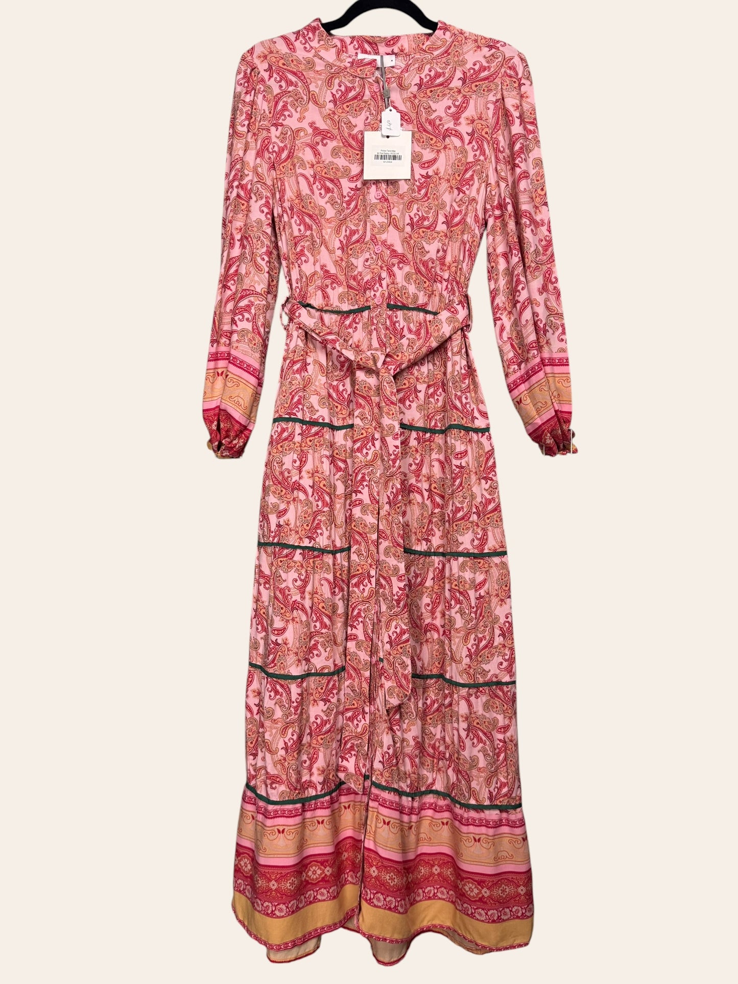 Blank Printed Tiered Maxi Pink Paisley Dress