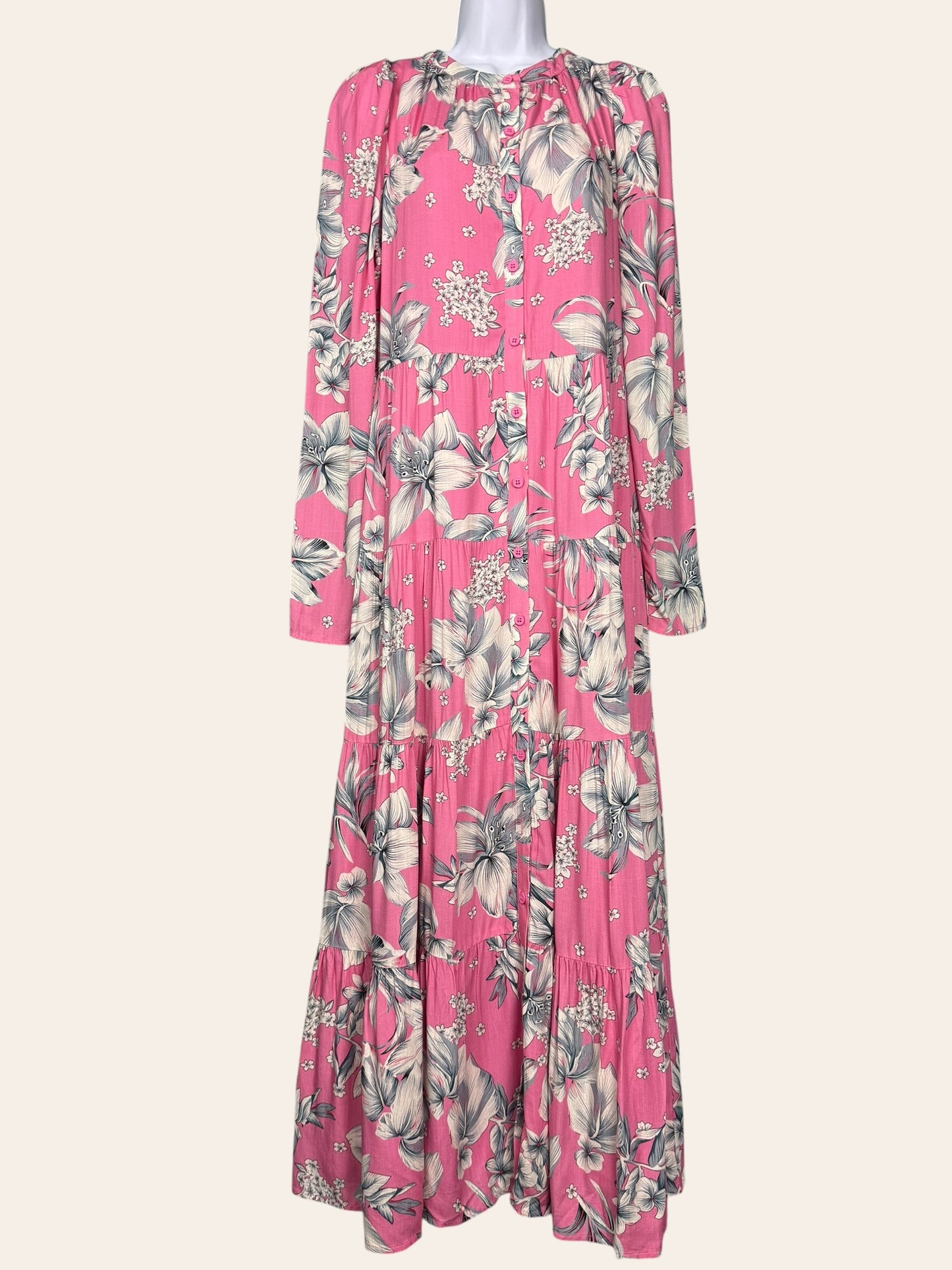 Maple and cliff pink enlarged floral tiered dress