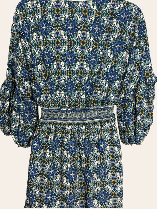 Maxi Studio V neck blue green floral dress
