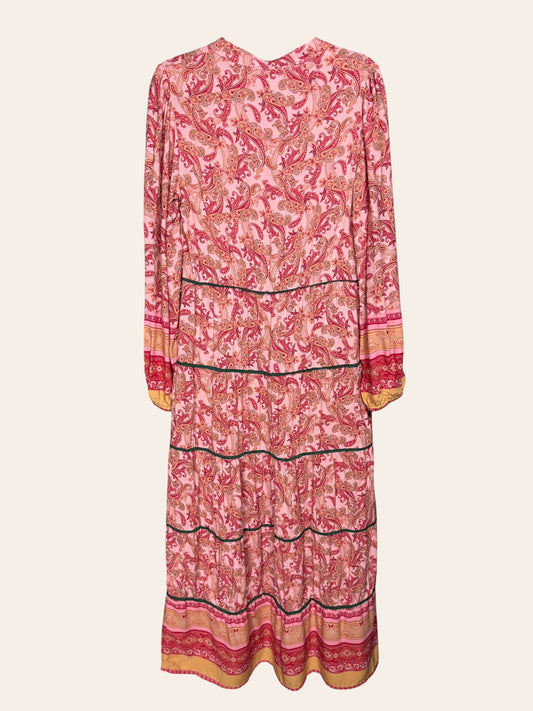 Blank Printed Tiered Maxi Pink Paisley Dress
