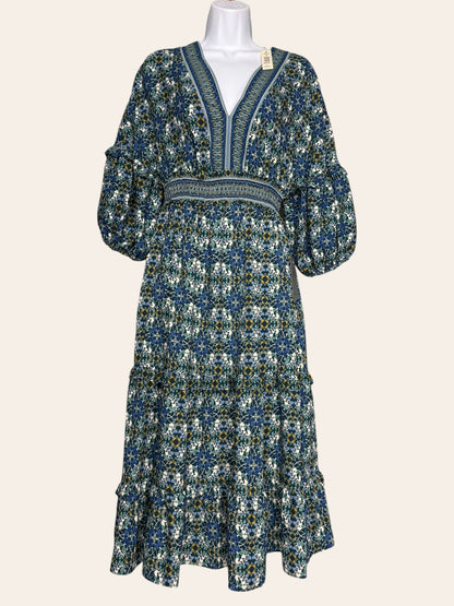 Maxi Studio V neck blue green floral dress