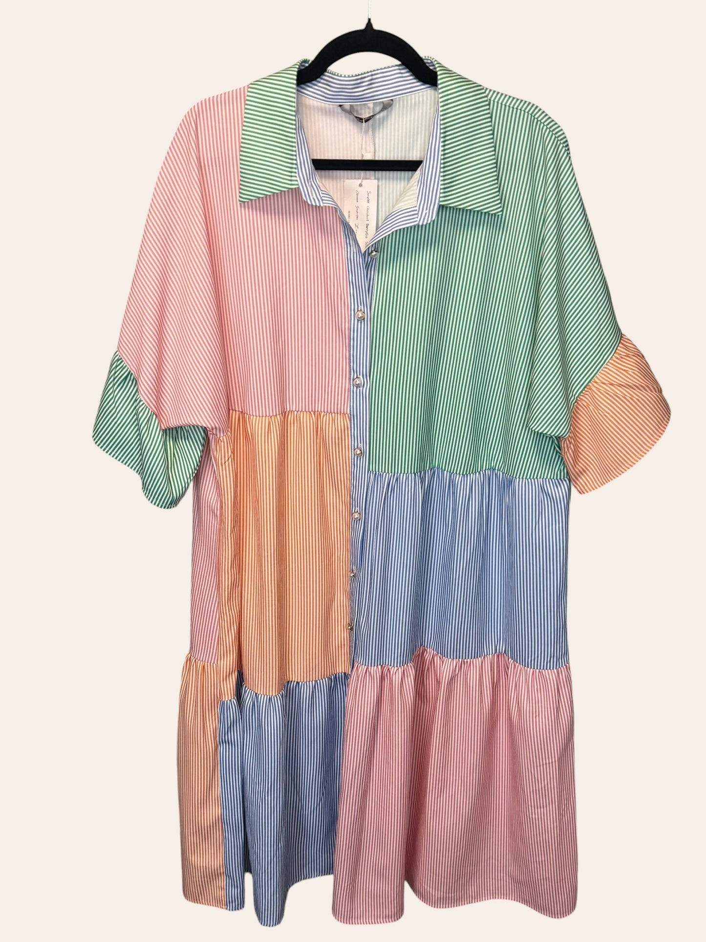 Simplee Plus Multicolor Striped Collar Dress