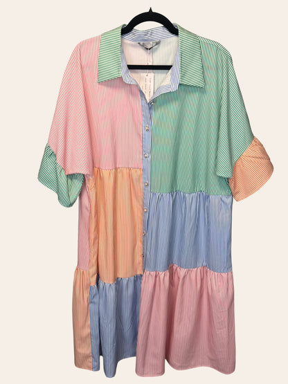 Simplee Plus Multicolor Striped Collar Dress