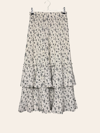 Layered pleated black and white floral skirt