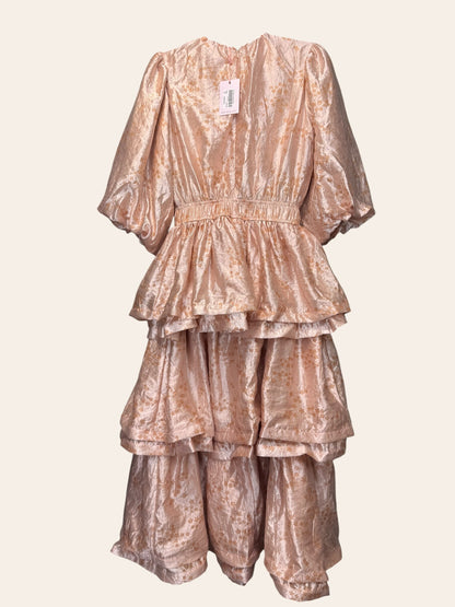 Udel Pink Puff Sleeve Layered Dress