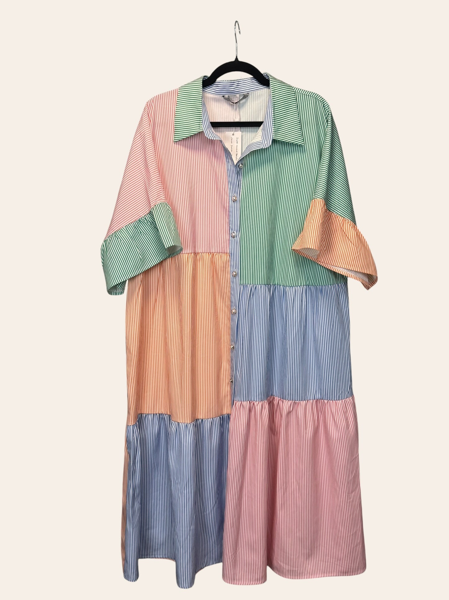 Simplee Plus Multicolor Striped Collar Dress