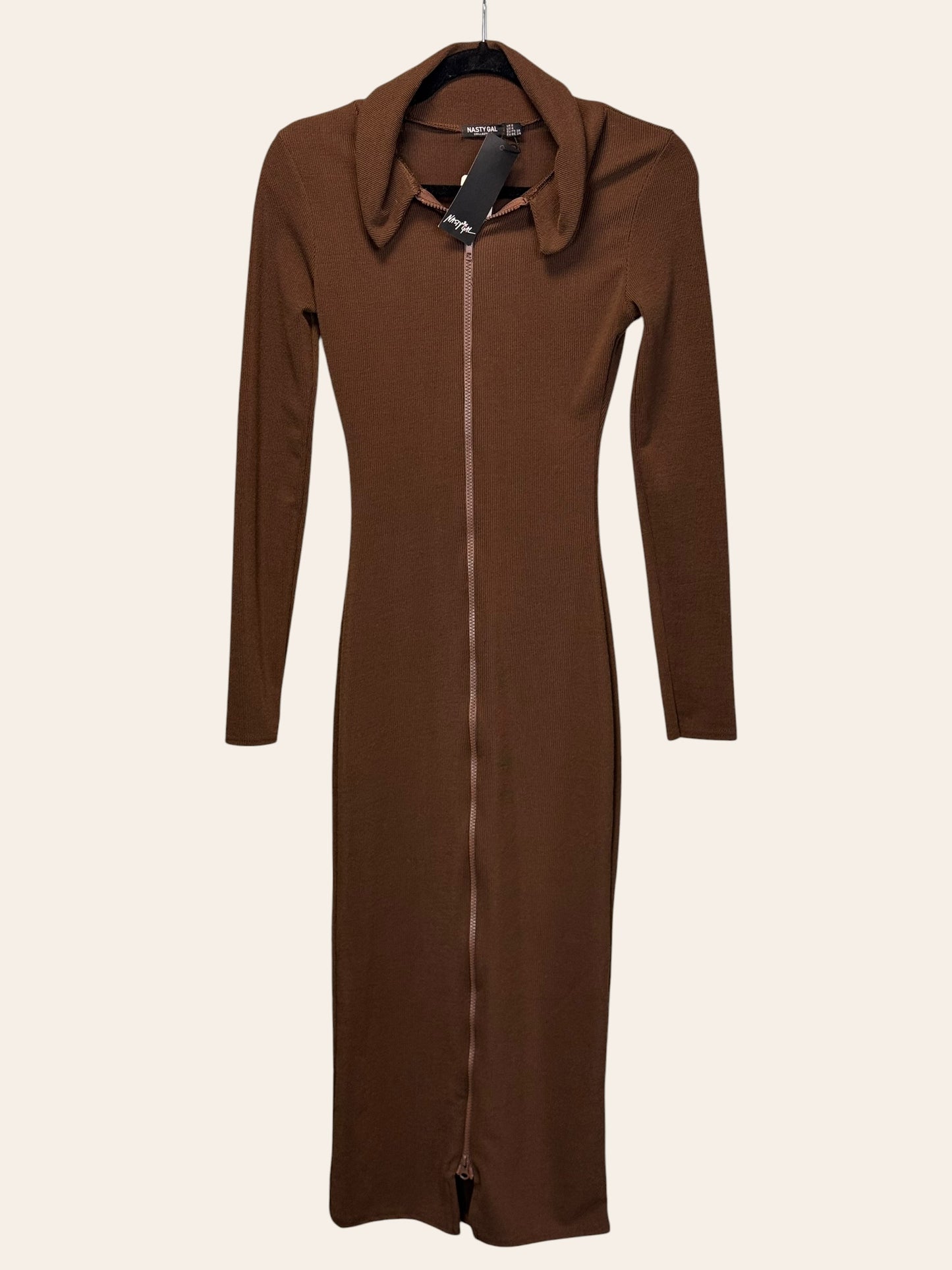 Nasty Girl Brown Zip Up Dress