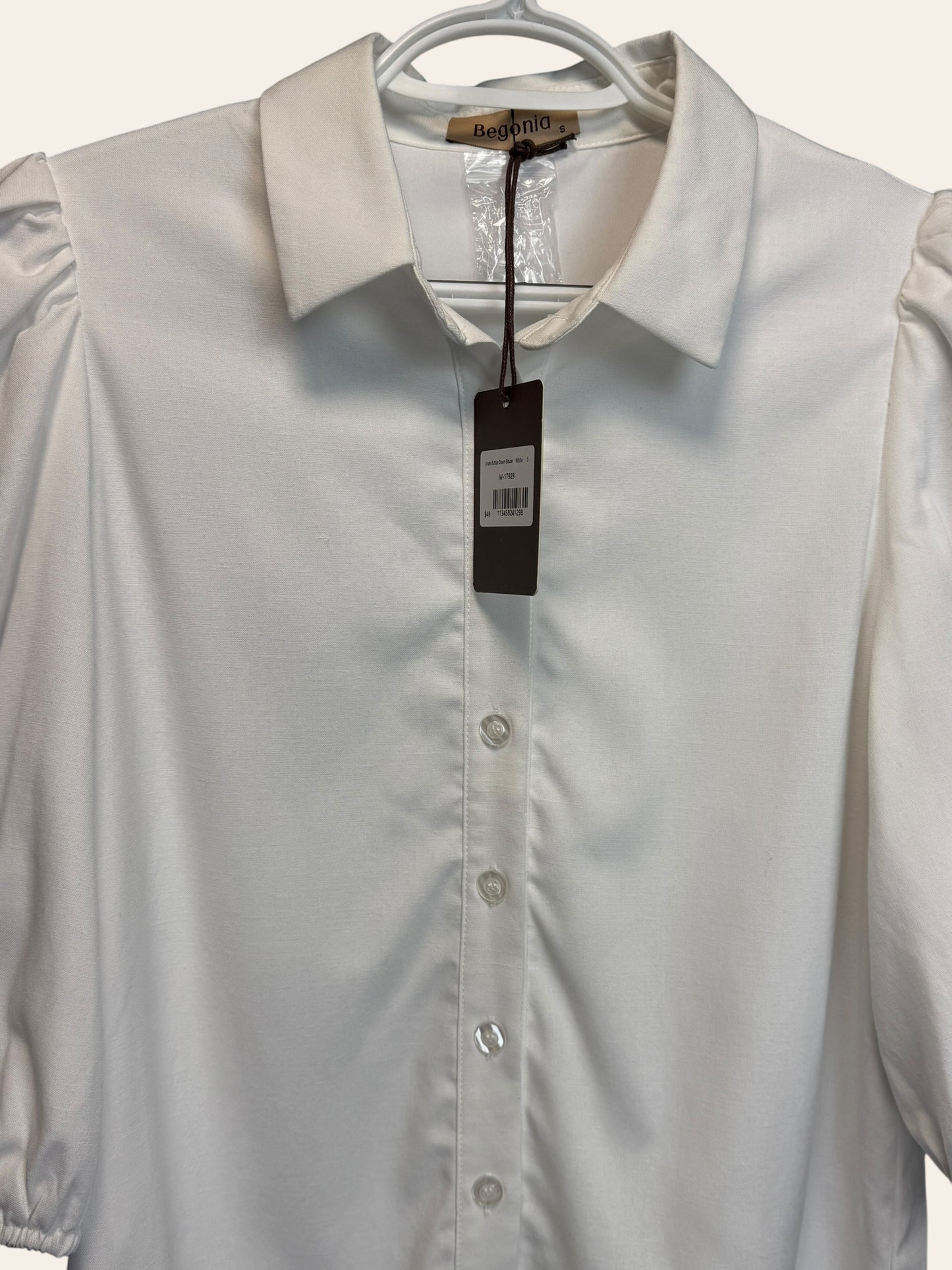 Begonia Linen Button Down White Blouse