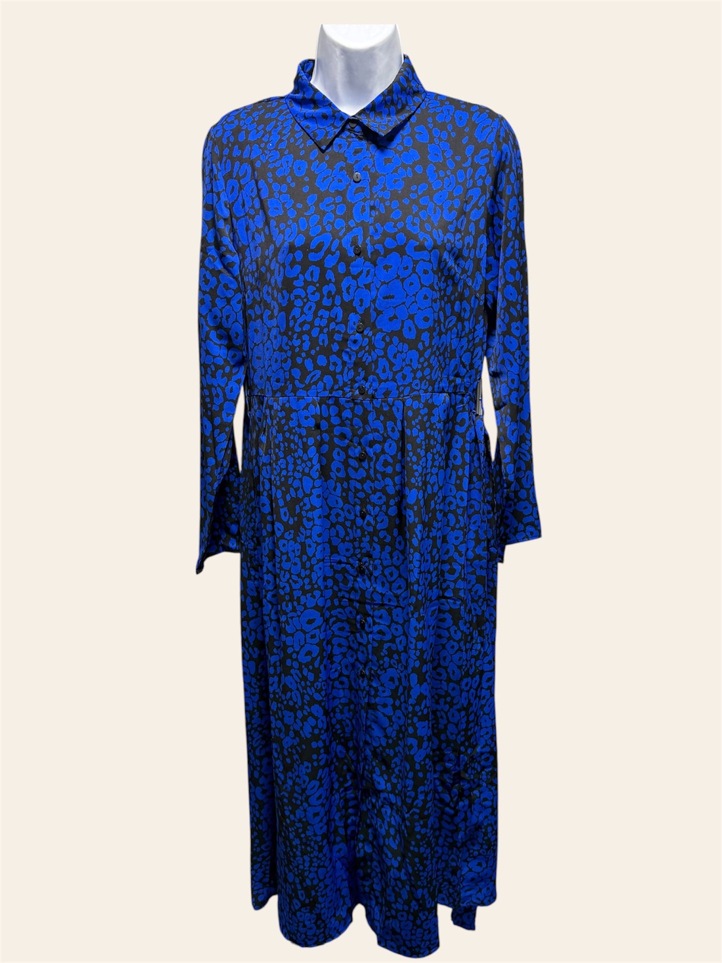 Q2 Blue Animal Print Shirt Dress
