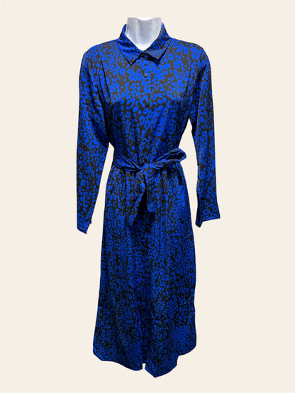 Q2 Blue Animal Print Shirt Dress