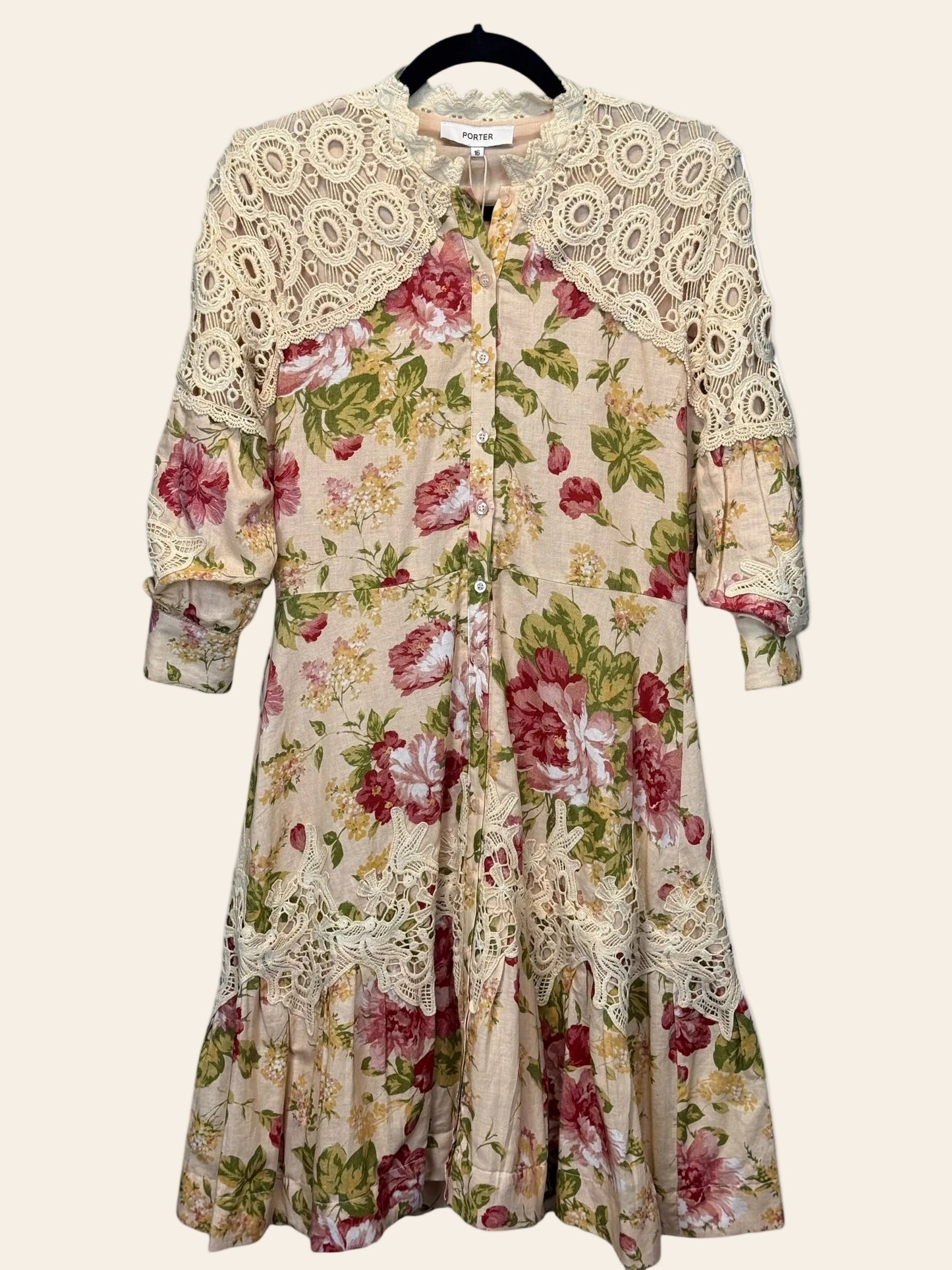Porter Red Appliqué Trim Dress
