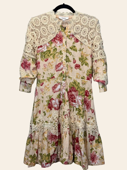 Porter Red Appliqué Trim Dress