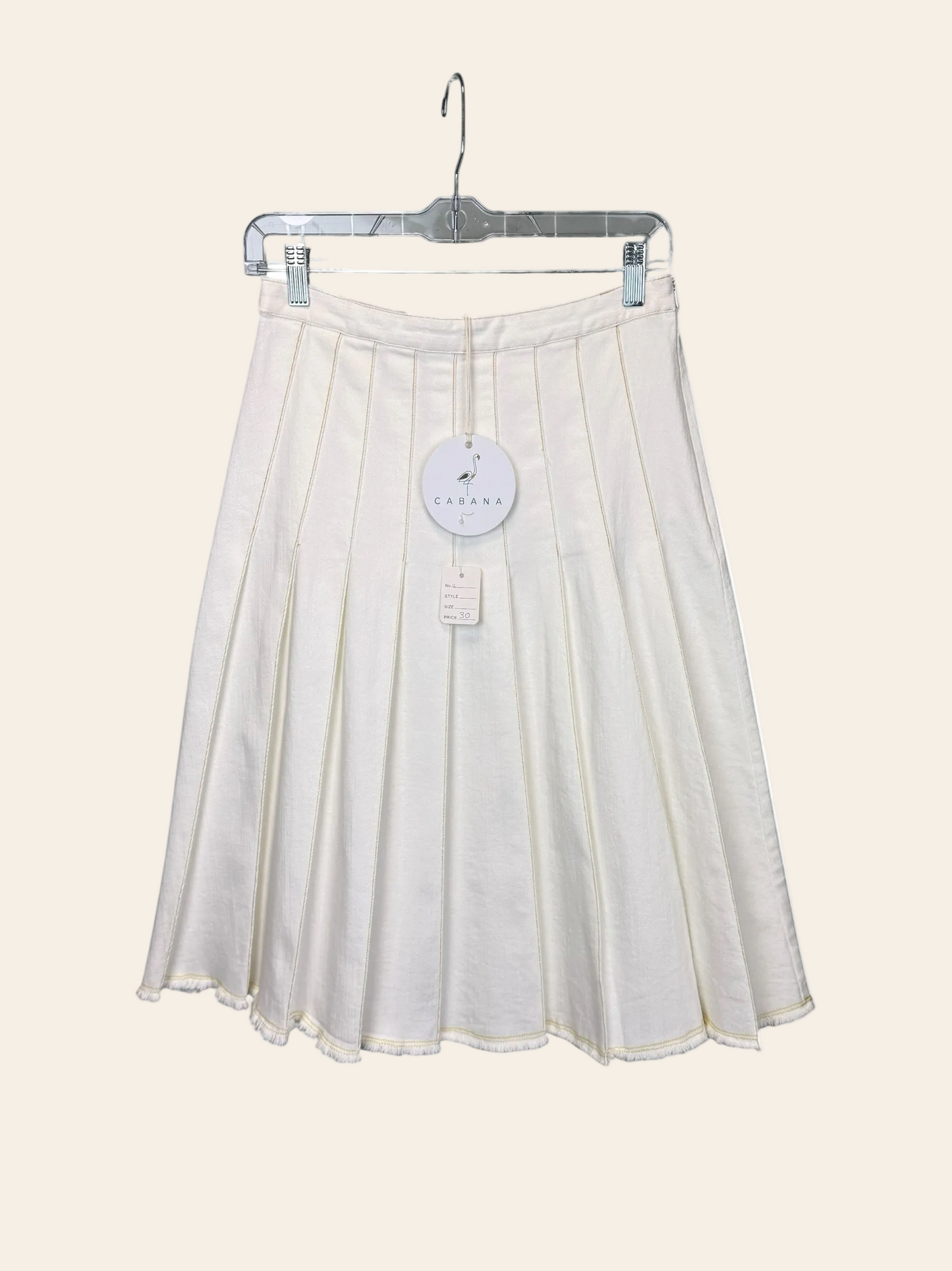 Cabana White Denim Pleat Frayed Hem Skirt