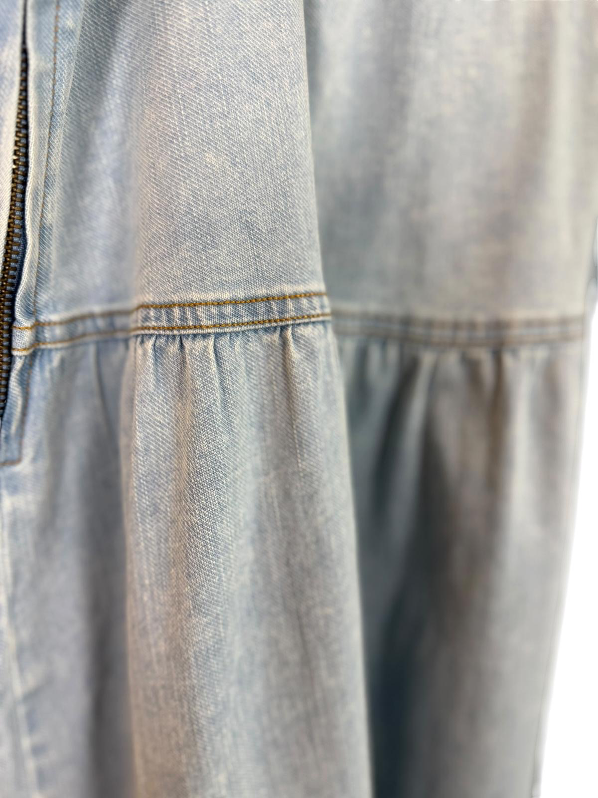 Bamboo Waisted Denim Blue Maxi Skirt