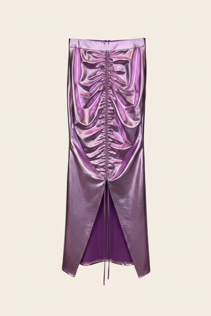 Fashion Nova Fuchsia Metallic Ruched Maxi Skirt