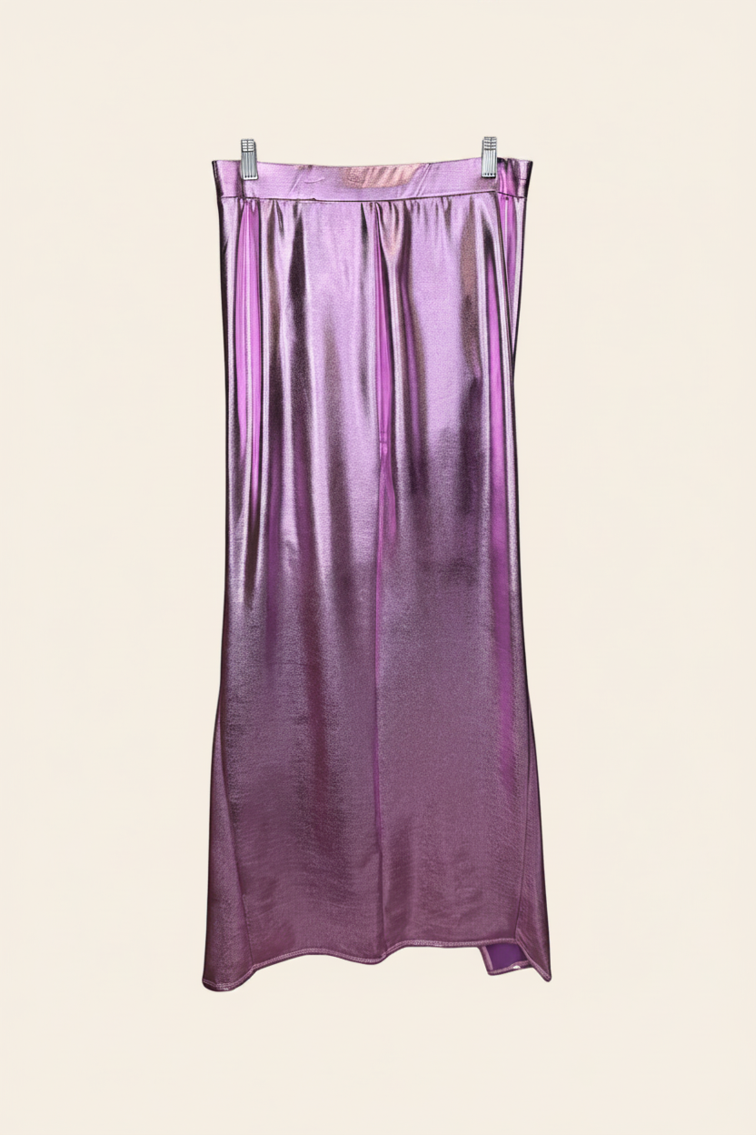 Fashion Nova Fuchsia Metallic Ruched Maxi Skirt