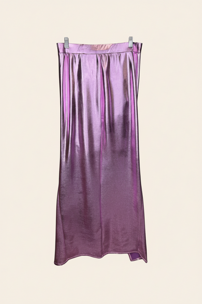 Fashion Nova Fuchsia Metallic Ruched Maxi Skirt
