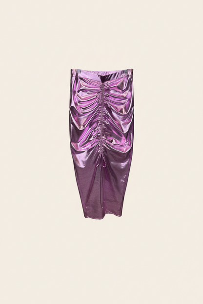 Fashion Nova Fuchsia Metallic Ruched Maxi Skirt